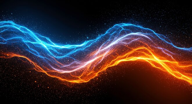 Fiery Ice Digital Art: Abstract digital artwork of intertwining blue and orange energy streams, creating a visually stunning contrast of fire and ice. Perfect for backgrounds, wallpapers.
