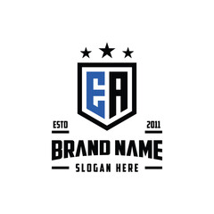 letter EA monogram shield star logo design vector template
