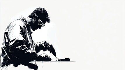 Scientist in lab coat using tools.