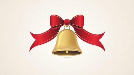 Golden bell with red ribbon bow.