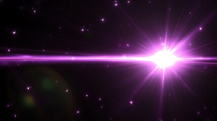 Purple Light Rays Emanate From Bright Star In Dark Space