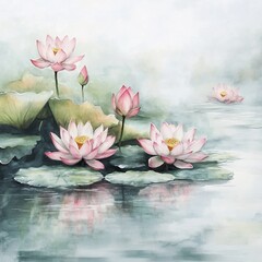 Serene Watercolor of Pink Lotus Flowers