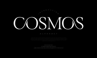 Cosmos typography beauty fashion elegant minimalist serif italic fonts decorative wedding vintage retro logos. Minimal luxury font alphabet logo. Vector illustration
