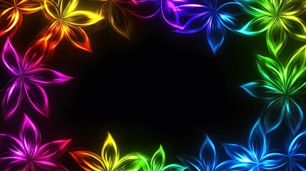 Rainbow Floral Frame Dark Background Design