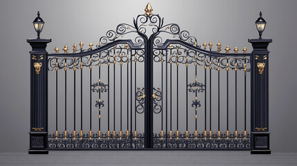 Decorative wrought iron gate isolated on transparent background. Ironshade. Illustration