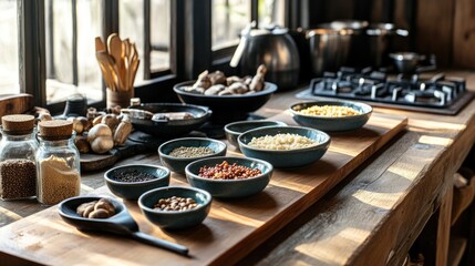 A modern kitchen showing kheer being served in small, decorative bowls.