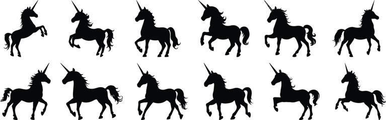 Unicorn silhouette set vector design big pack of girl illustration and icon