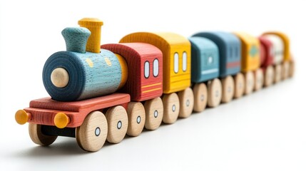 Fototapeta premium Colorful wooden toy train for imaginative play.
