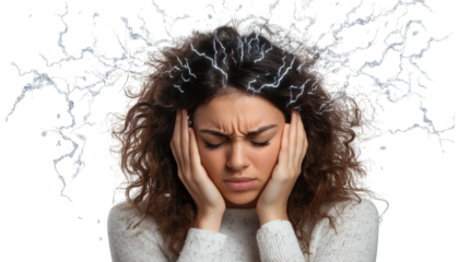 A women in anxiety with depression isolated on white background