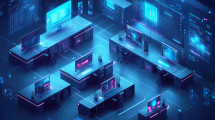 Military Surveillance Officer Working on a City Tracking Operation in a Central Office Hub