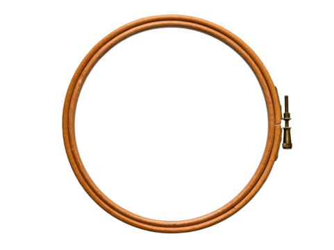 Old wooden vintage embroidery hoop isolated cutout on transparent