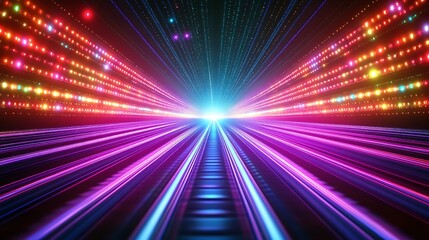 Obraz premium Vibrant Neon Lights Converge on a Futuristic Pathway