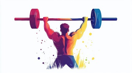 Obraz premium Muscular man performing barbell overhead lift.