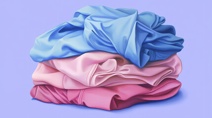 A stack of folded blue and pink shirts. Ironshade. Illustration