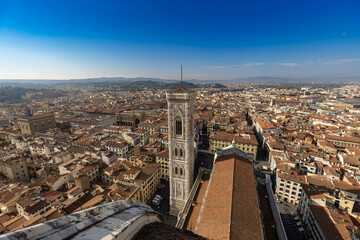 Naklejka premium View from the top of the Duomo towards the Bell Tower in Florence, Italy