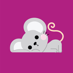 Cute little mouse with big ears lying down. Cartoon-style mice character designed for kids. Vector illustration.