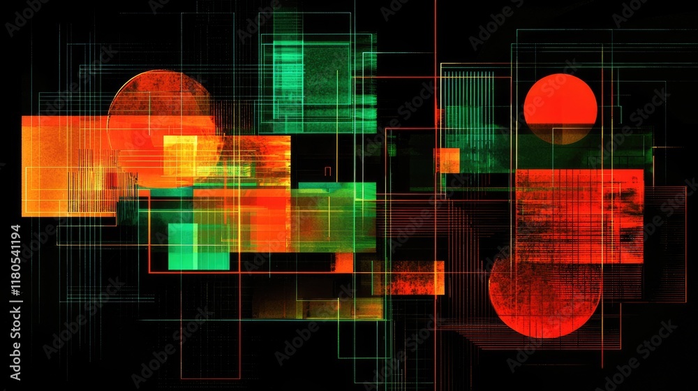 Leinwandbilder Abstract Geometric Composition with Bright Colors and Dynamic Shapes for Modern Design and Technology Themes