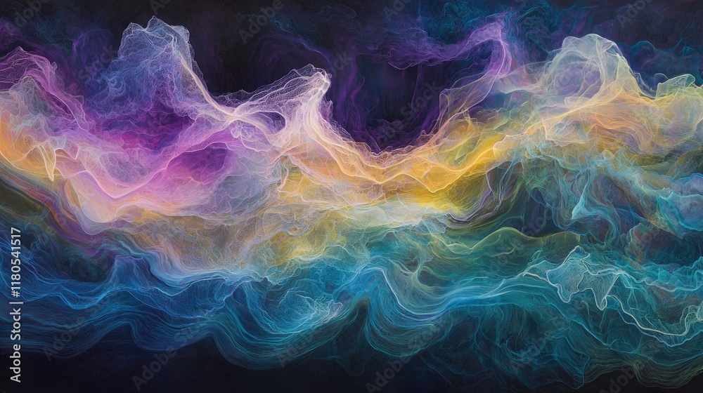 Fototapete colorful abstract waves of light and energy flowing across a dark background in fluid dynamics