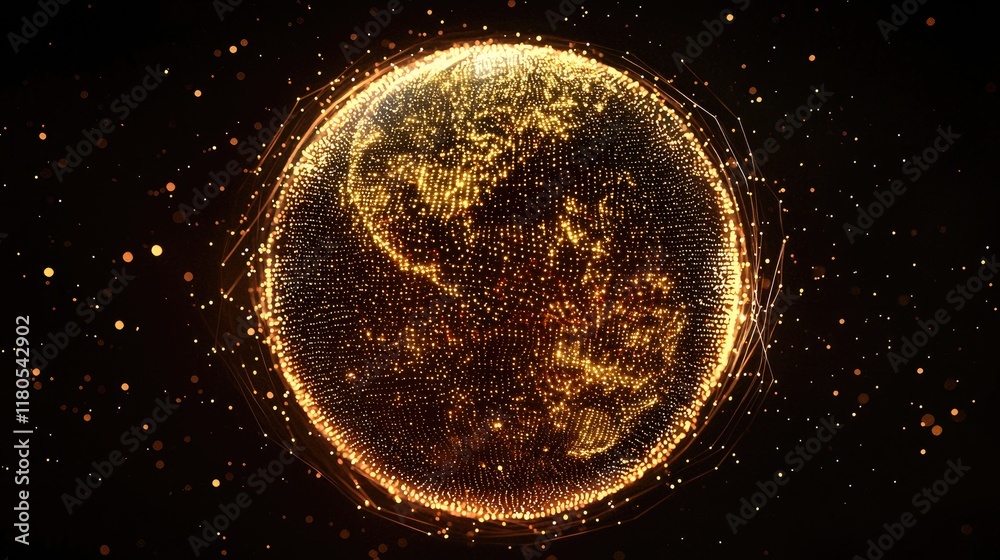 Aufkleber Stunning Golden Globe Representation with Dazzling Lights and Sparkling Effects for Abstract Digital Backgrounds