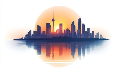 Obraz premium Cityscape sunrise reflection.