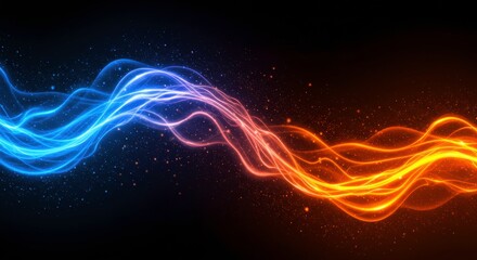 Fototapeta premium Fiery Flow State: Abstract artwork depicting a mesmerizing interplay of vibrant blue and orange energy streams, creating a dynamic and captivating visual spectacle. 