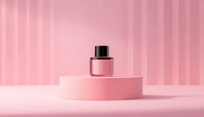 Pink Perfume Bottle on Minimalist Pink Display