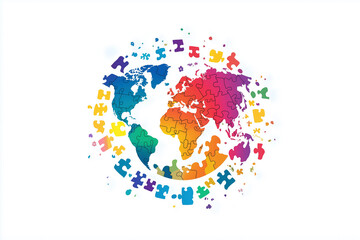 Fototapeta premium 2 April world. Autism Awareness Day. Colorful Puzzle icon with puzzle. Banner background design template