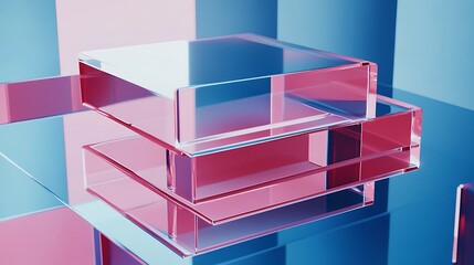 Abstract Glass Cubes Pink Blue Reflection Display