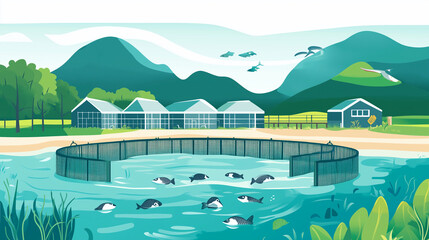 Illustration of sustainable aquaculture practices, focusing on eco-friendly methods