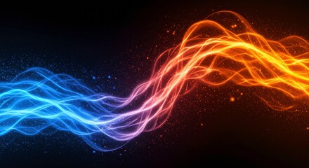 Fiery Flow: Abstract artwork of vibrant blue and orange energy streams intertwining against a dark backdrop. Captivating and dynamic, this image evokes power, duality, and the flow of energy.