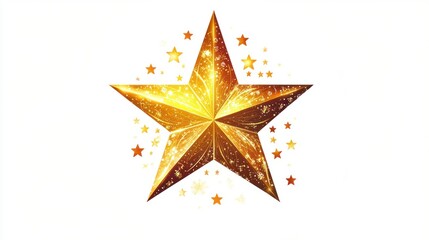 Obraz premium Golden star with sparkles, isolated on white.