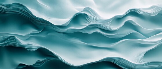 Obraz premium Teal abstract waves, flowing fabric texture, calming background
