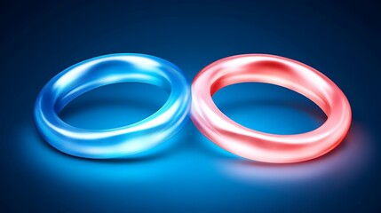 Intertwined luminous rings of blue and red light