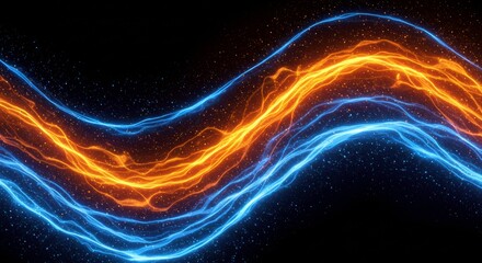 Fototapeta premium Abstract Energy Flow: A mesmerizing digital rendering of swirling, vibrant blue and orange energy streams, creating an ethereal and dynamic pattern against a black background.