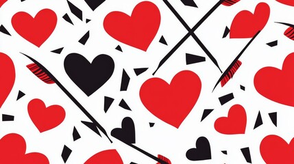 A fun and elegant Cupid Arrows and Hearts pattern with a modern abstract style, combining black and red outlines, perfect for Valentine's Day decor.