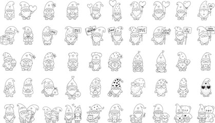 Cute Valentine gnomes gnomes with hearts for valentine for coloring book, cartoon,wedding.vector illustration