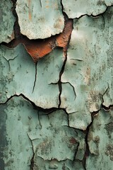 Obraz premium Cracked Paint Texture: Green Surface Shows Age, Decay, and Time's Passage. Abstract Art.