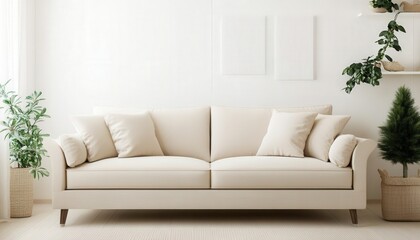 Fototapeta premium Modern Beige Sofa in Minimalist Living Room Interior Design