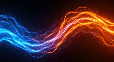 Fototapeta premium Abstract Energy Flow: A captivating blend of fiery orange and icy blue energy flows intertwine, creating a mesmerizing dance of light and motion. This abstract digital artwork evokes a sense of power.