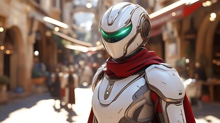Fototapeta premium Futuristic female robot in city.