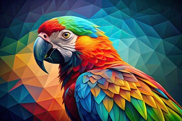 Fototapeta premium AI Generated Colorful Parrot, Polygonal Bird Art, Vivid Tropical Bird Illustration, Digital Painting, Geometric Parrot