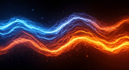 Abstract Energy Flow: A captivating abstract image of fiery orange and cool blue energy lines intertwining against a dark backdrop.