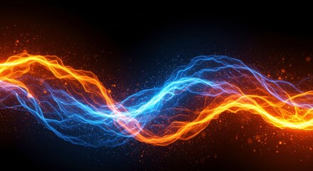Clash of Elements:  A mesmerizing abstract image of swirling blue and orange energy, like fire and ice, colliding and intertwining against a dark background.