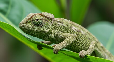 Green Chameleon on Leaf Reptile Wildlife Nature Photography