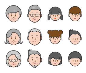 高齢者と子供の顔のアイコン