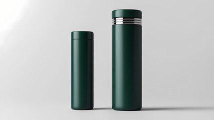 Fototapeta premium Thermos flask bottle mockup isolated on clean white background at eye level. Leafveil. Illustration
