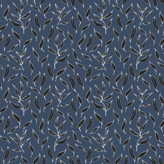 Blue floral watercolor seamless pattern for printing. Intertwining leaves and branches hand drawn. Nature botanical background design for fabric, textile, print, cover, banner and invitation.