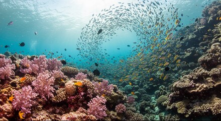 Fototapeta premium Vibrant Coral Reef Tropical Fish Underwater Scene Ocean Life Marine Ecosystem