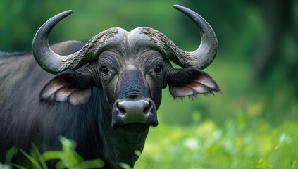 Naklejka premium Close-up Portrait of a Black African Buffalo