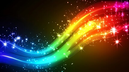 Rainbow Wave Abstract Background With Sparkling Stars